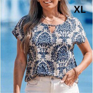 Elegant Blue and Cream Blouse